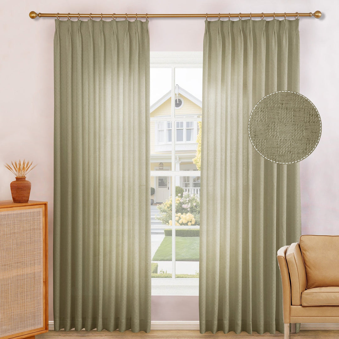 Brendon Linen Blend Curtain Drapes for Living Room, Sliding Door, Custom Size and Header Type (Grommet, Rod Pocket, Pinch Pleat)