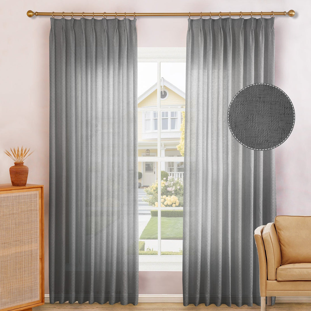 Brendon Linen Blend Curtain Drapes for Living Room, Sliding Door, Custom Size and Header Type (Grommet, Rod Pocket, Pinch Pleat)