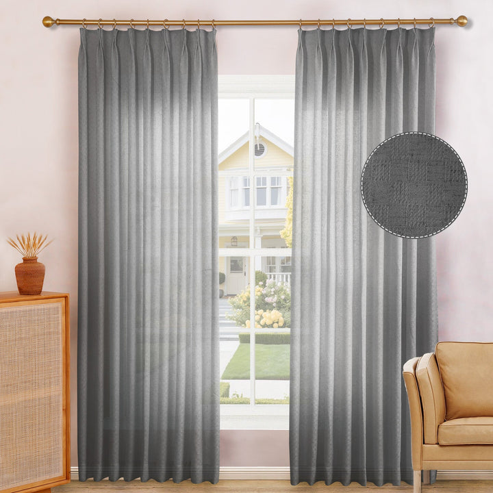 Brendon Linen Blend Curtain Drapes for Living Room, Sliding Door, Custom Size and Header Type (Grommet, Rod Pocket, Pinch Pleat)