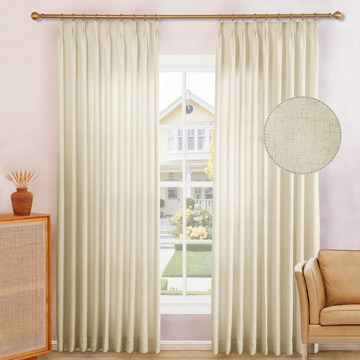 Brendon Linen Blend Curtain Drapes for Living Room, Sliding Door, Custom Size and Header Type (Grommet, Rod Pocket, Pinch Pleat)
