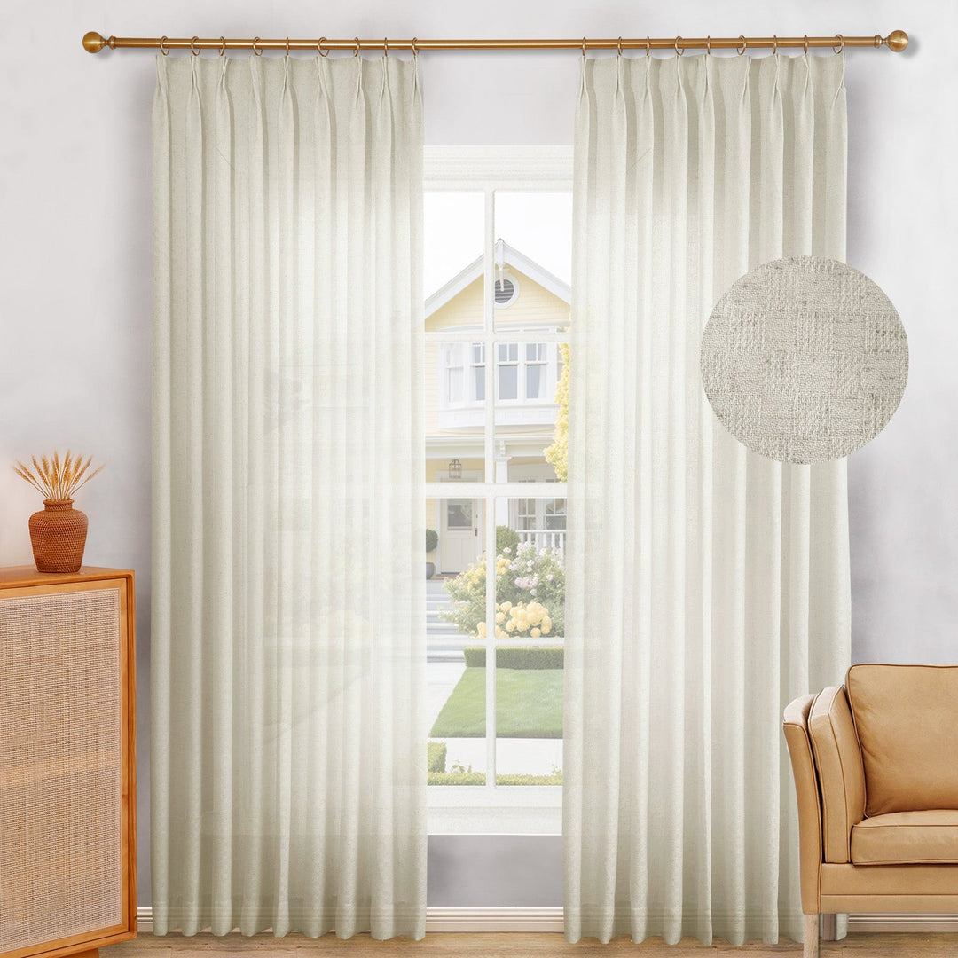 Brendon Linen Blend Curtain Drapes for Living Room, Sliding Door, Custom Size and Header Type (Grommet, Rod Pocket, Pinch Pleat)