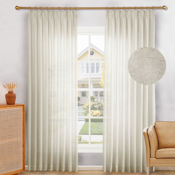 Brendon Linen Blend Curtain Drapes for Living Room, Sliding Door, Custom Size and Header Type (Grommet, Rod Pocket, Pinch Pleat)