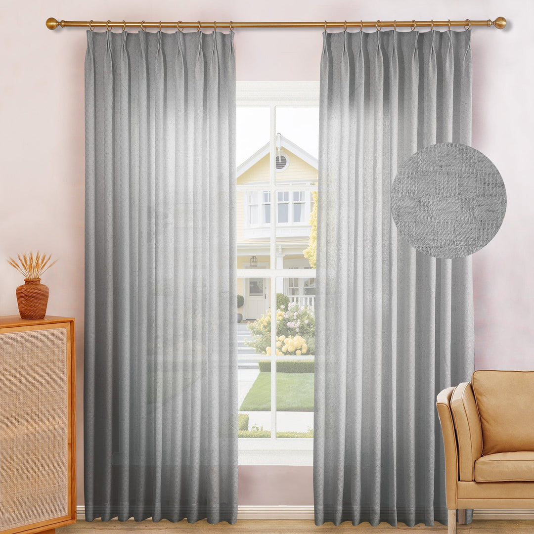 Brendon Linen Blend Curtain Drapes for Living Room, Sliding Door, Custom Size and Header Type (Grommet, Rod Pocket, Pinch Pleat)