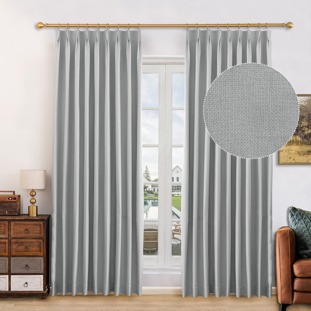 Canvas Blackout Curtain Drapes with Memory Shaped for Bedroom, Custom Size and Header Type (Grommet, Rod Pocket, Pinch Pleat)