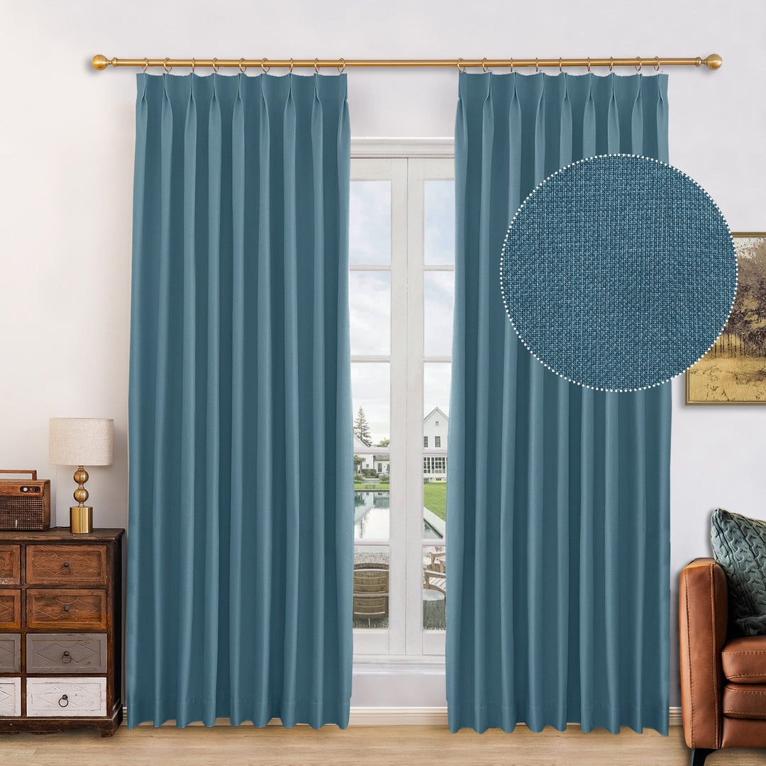 Canvas Blackout Curtain Drapes with Memory Shaped for Bedroom, Custom Size and Header Type (Grommet, Rod Pocket, Pinch Pleat)