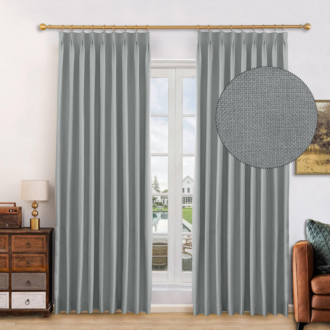 Canvas Blackout Curtain Drapes with Memory Shaped for Bedroom, Custom Size and Header Type (Grommet, Rod Pocket, Pinch Pleat)