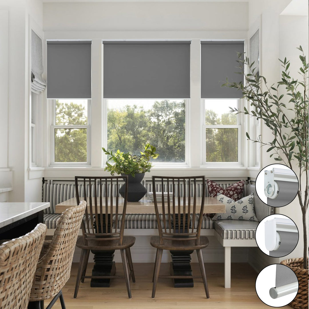 Cordless Roller Shades, 100% Blackout Window Blinds, UV Protection Heat Blocking, Custom, Pull Down Shades Window for Bedroom Living Room Kitchen Bathroom, Easy to Install