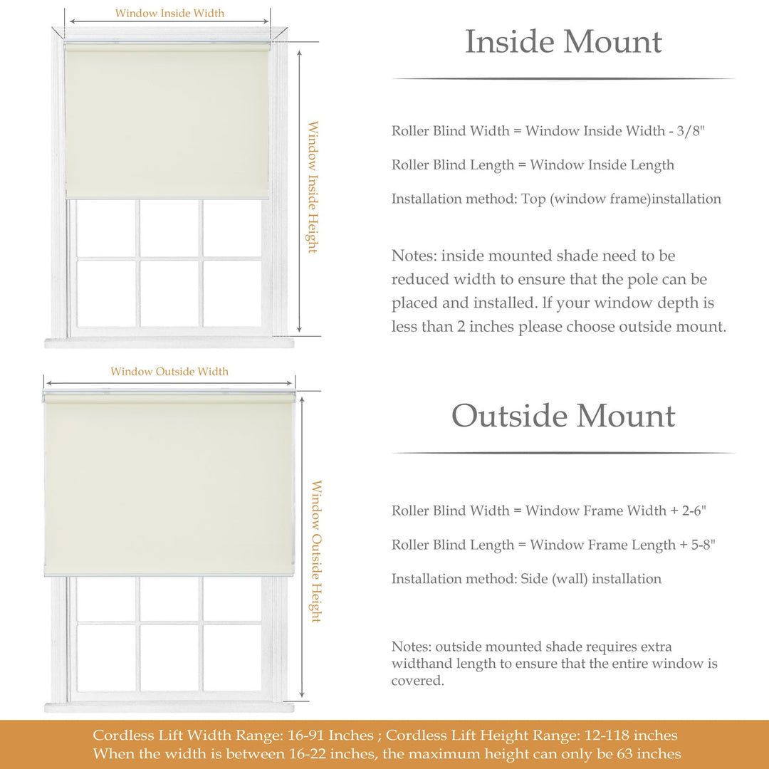 Cordless Roller Shades, 100% Blackout Window Blinds, UV Protection Heat Blocking, Custom, Pull Down Shades Window for Bedroom Living Room Kitchen Bathroom, Easy to Install