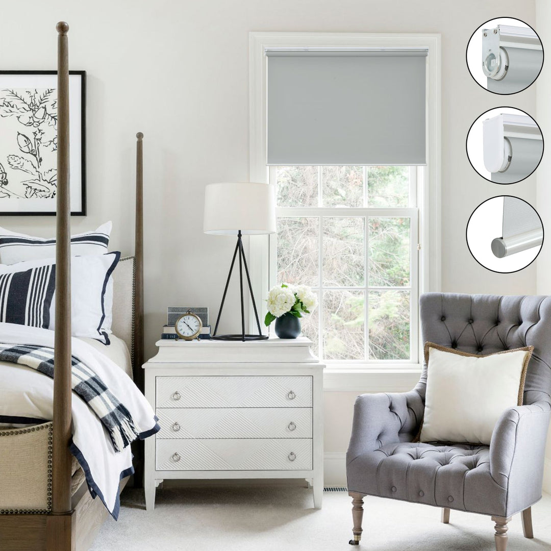 Cordless Roller Shades, 100% Blackout Window Blinds, UV Protection Heat Blocking, Custom, Pull Down Shades Window for Bedroom Living Room Kitchen Bathroom, Easy to Install