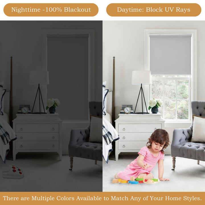 Cordless Roller Shades, 100% Blackout Window Blinds, UV Protection Heat Blocking, Custom, Pull Down Shades Window for Bedroom Living Room Kitchen Bathroom, Easy to Install