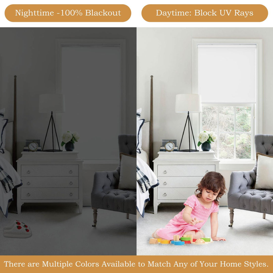 Cordless Roller Shades, 100% Blackout Window Blinds, UV Protection Heat Blocking, Custom, Pull Down Shades Window for Bedroom Living Room Kitchen Bathroom, Easy to Install