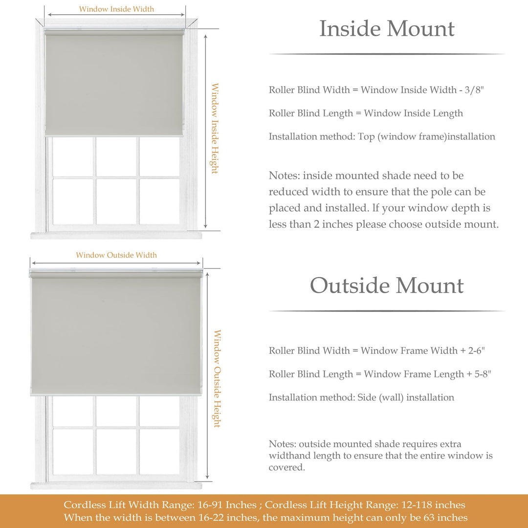 Cordless Roller Shades, 100% Blackout Window Blinds, UV Protection Heat Blocking, Custom, Pull Down Shades Window for Bedroom Living Room Kitchen Bathroom, Easy to Install