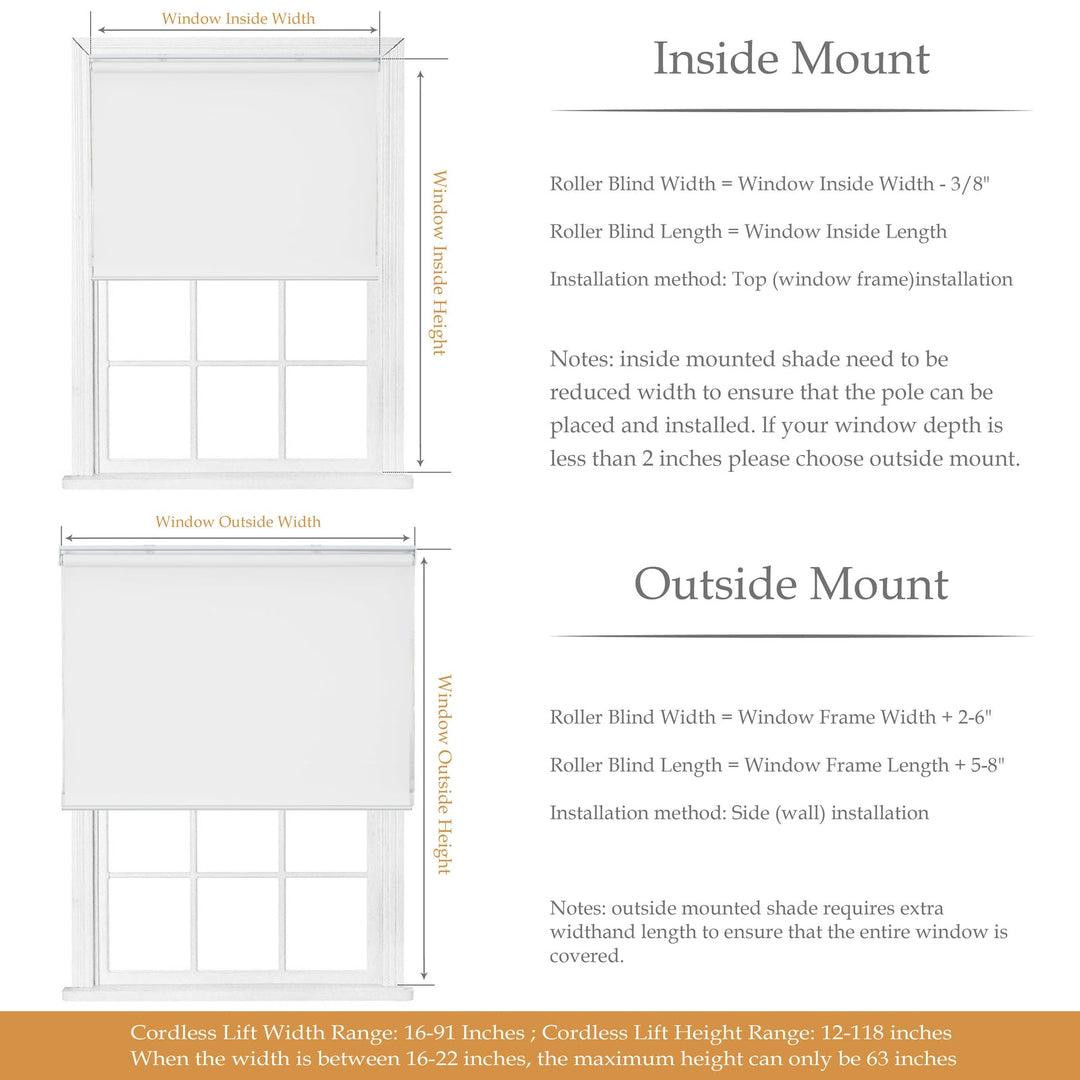 Cordless Roller Shades, 100% Blackout Window Blinds, UV Protection Heat Blocking, Custom, Pull Down Shades Window for Bedroom Living Room Kitchen Bathroom, Easy to Install