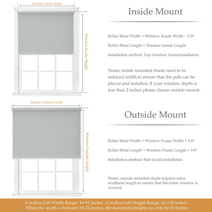 Cordless Roller Shades, 100% Blackout Window Blinds, UV Protection Heat Blocking, Custom, Pull Down Shades Window for Bedroom Living Room Kitchen Bathroom, Easy to Install