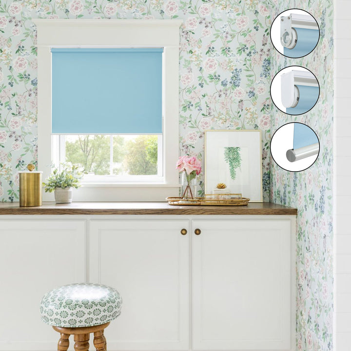 Cordless Roller Shades, 100% Blackout Window Blinds, UV Protection Heat Blocking, Custom, Pull Down Shades Window for Bedroom Living Room Kitchen Bathroom, Easy to Install