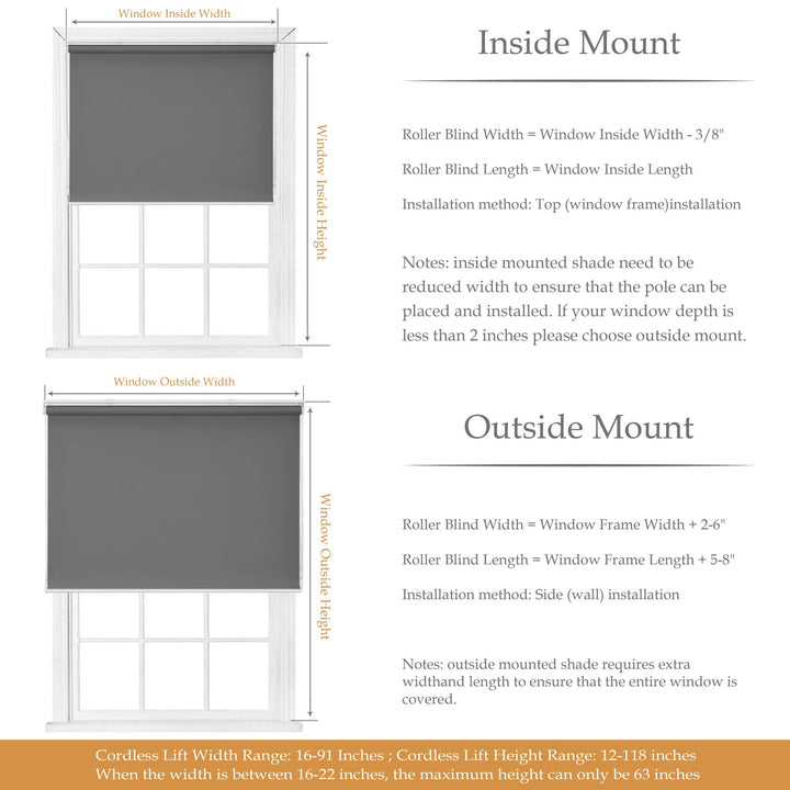 Cordless Roller Shades, 100% Blackout Window Blinds, UV Protection Heat Blocking, Custom, Pull Down Shades Window for Bedroom Living Room Kitchen Bathroom, Easy to Install