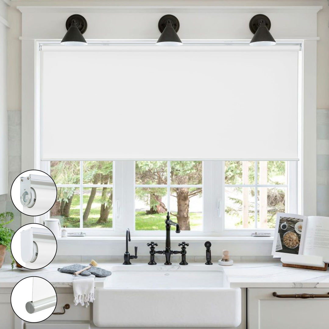 Cordless Roller Shades, 100% Blackout Window Blinds, UV Protection Heat Blocking, Custom, Pull Down Shades Window for Bedroom Living Room Kitchen Bathroom, Easy to Install