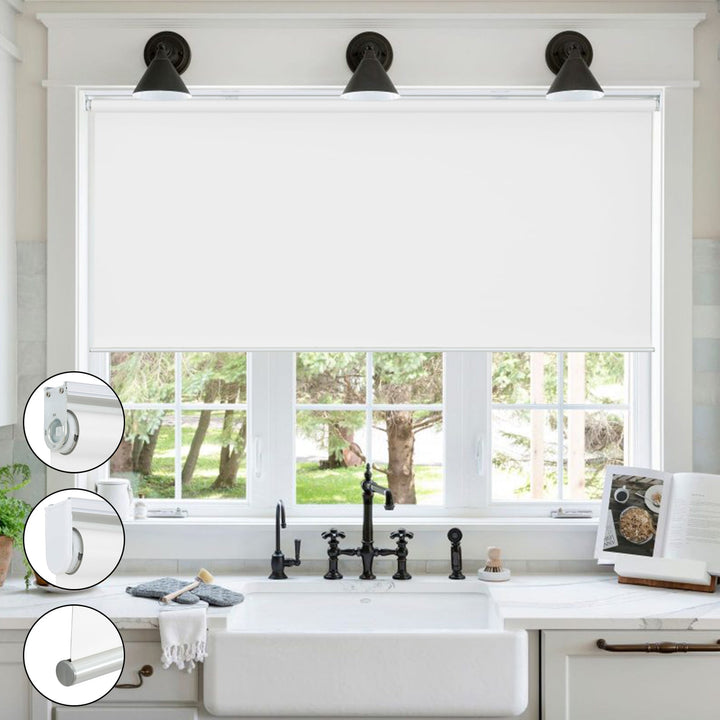 Cordless Roller Shades, 100% Blackout Window Blinds, UV Protection Heat Blocking, Custom, Pull Down Shades Window for Bedroom Living Room Kitchen Bathroom, Easy to Install