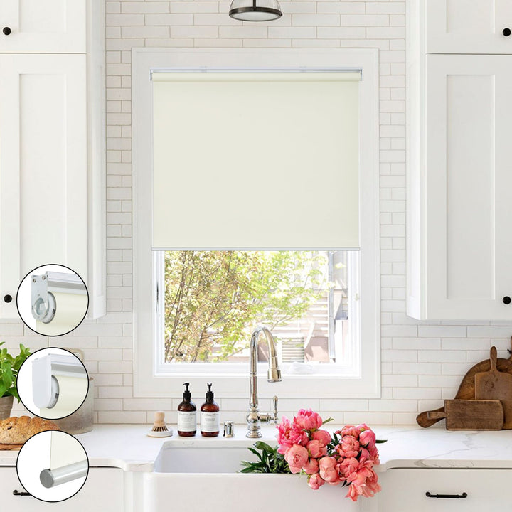 Cordless Roller Shades, 100% Blackout Window Blinds, UV Protection Heat Blocking, Custom, Pull Down Shades Window for Bedroom Living Room Kitchen Bathroom, Easy to Install