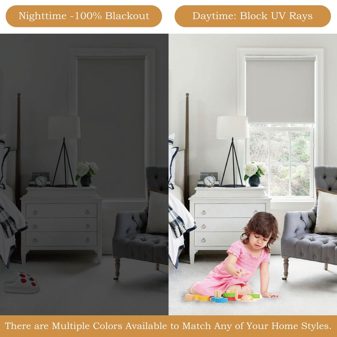 Cordless Roller Shades, 100% Blackout Window Blinds, UV Protection Heat Blocking, Custom, Pull Down Shades Window for Bedroom Living Room Kitchen Bathroom, Easy to Install