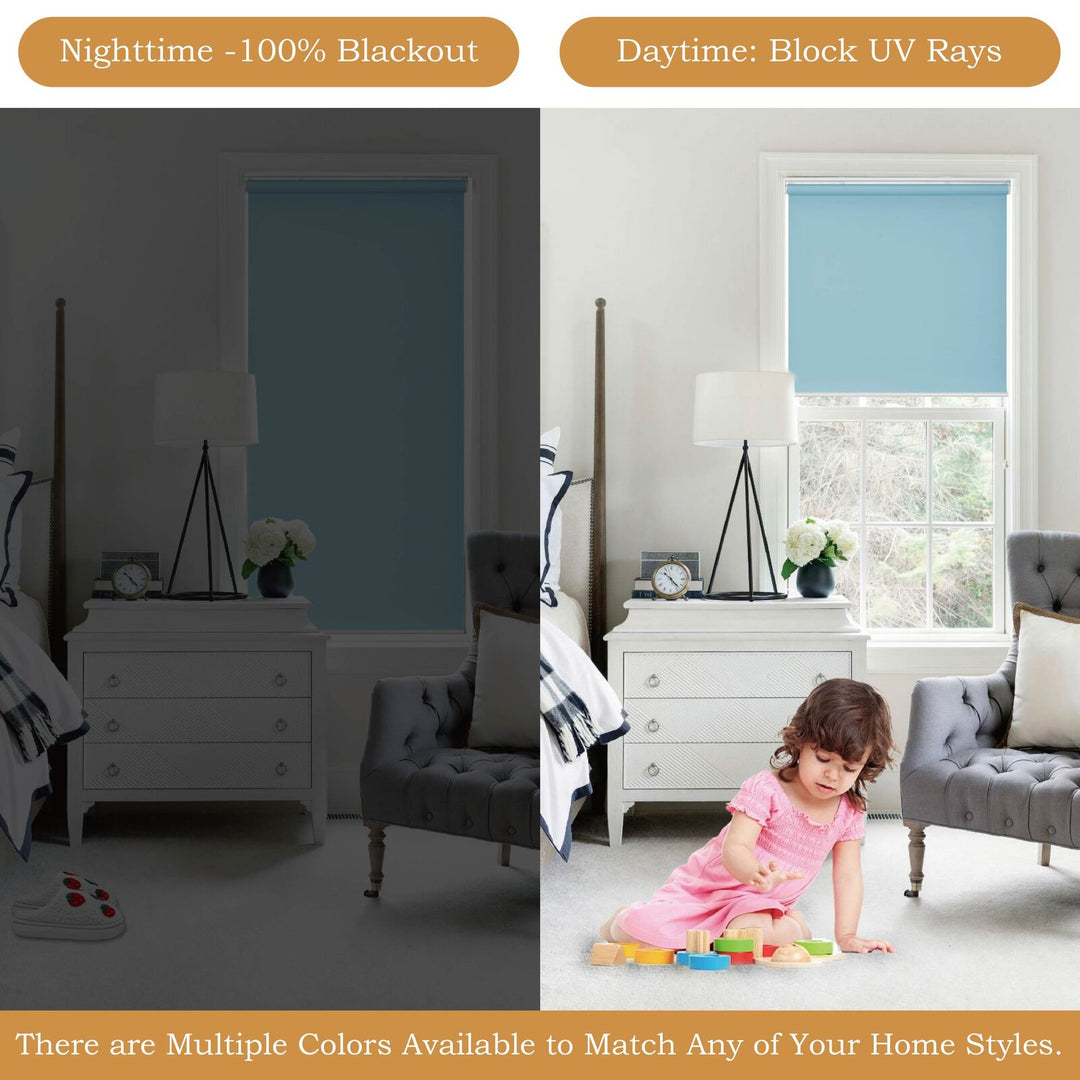 Cordless Roller Shades, 100% Blackout Window Blinds, UV Protection Heat Blocking, Custom, Pull Down Shades Window for Bedroom Living Room Kitchen Bathroom, Easy to Install