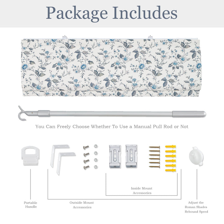 Cordless Floral Print Roman Shades, Custom Size, 90% Blackout for Privacy, Room Darkening, Natural Fabric Window Covering, Roman Blinds for Bedroom Living Room Kitchen