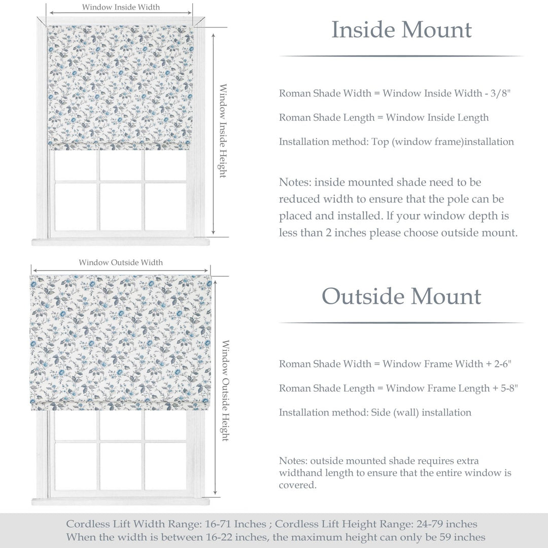 Cordless Floral Print Roman Shades, Custom Size, 90% Blackout for Privacy, Room Darkening, Natural Fabric Window Covering, Roman Blinds for Bedroom Living Room Kitchen