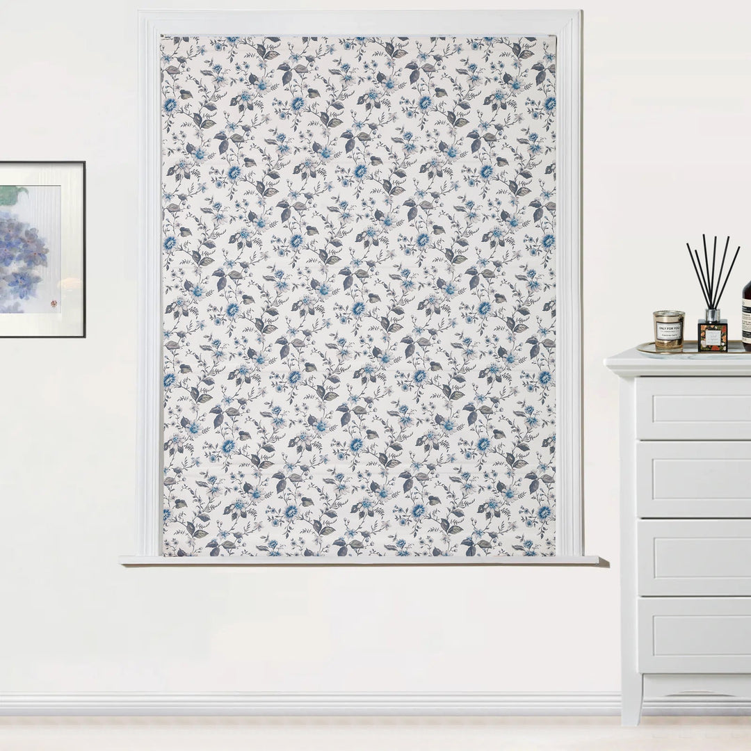 Cordless Floral Print Roman Shades, Custom Size, 90% Blackout for Privacy, Room Darkening, Natural Fabric Window Covering, Roman Blinds for Bedroom Living Room Kitchen