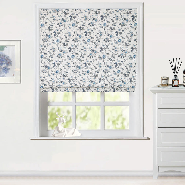 Cordless Floral Print Roman Shades, Custom Size, 90% Blackout for Privacy, Room Darkening, Natural Fabric Window Covering, Roman Blinds for Bedroom Living Room Kitchen