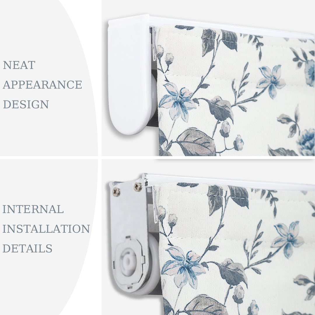 Cordless Floral Print Roman Shades, Custom Size, 90% Blackout for Privacy, Room Darkening, Natural Fabric Window Covering, Roman Blinds for Bedroom Living Room Kitchen