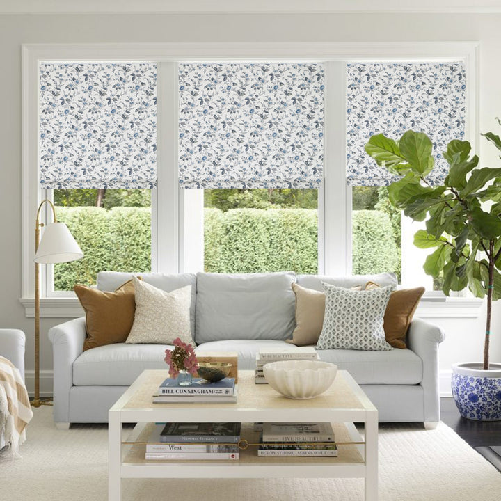 Cordless Floral Print Roman Shades, Custom Size, 90% Blackout for Privacy, Room Darkening, Natural Fabric Window Covering, Roman Blinds for Bedroom Living Room Kitchen