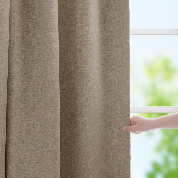 Linen Blended Pinch Pleated Curtains, 100% Blackout with Hooks, Custom Size & Color, Room Darkening Thermal Insulated Drapes for Bedroom, Living Room, 1 Panel