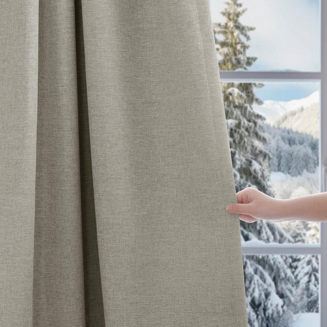 Linen Blended Pinch Pleated Curtains, 100% Blackout with Hooks, Custom Size & Color, Room Darkening Thermal Insulated Drapes for Bedroom, Living Room, 1 Panel