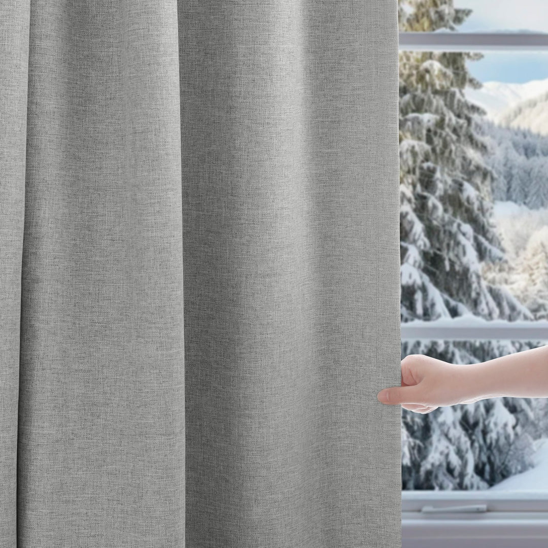 Linen Blended Pinch Pleated Curtains, 100% Blackout with Hooks, Custom Size & Color, Room Darkening Thermal Insulated Drapes for Bedroom, Living Room, 1 Panel