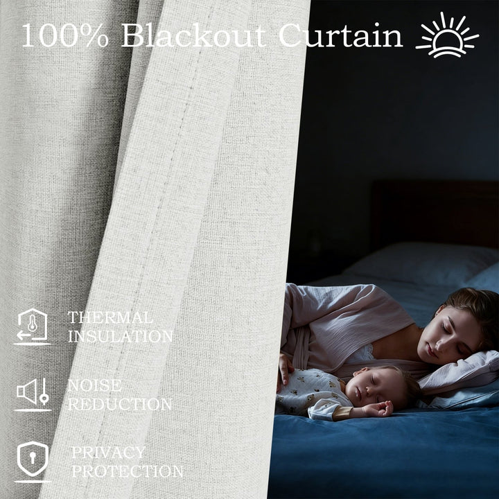 Linen Blended Pinch Pleated Curtains, 100% Blackout with Hooks, Custom Size & Color, Room Darkening Thermal Insulated Drapes for Bedroom, Living Room, 1 Panel