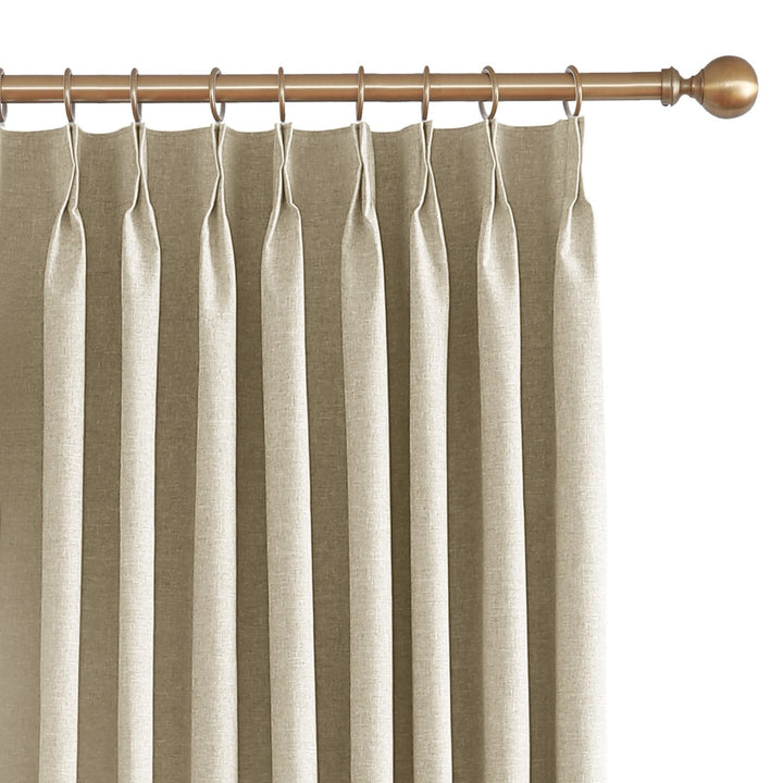 Linen Blended Pinch Pleated Curtains, 100% Blackout with Hooks, Custom Size & Color, Room Darkening Thermal Insulated Drapes for Bedroom, Living Room, 1 Panel