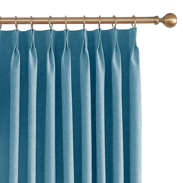 Linen Blended Pinch Pleated Curtains, 100% Blackout with Hooks, Custom Size & Color, Room Darkening Thermal Insulated Drapes for Bedroom, Living Room, 1 Panel