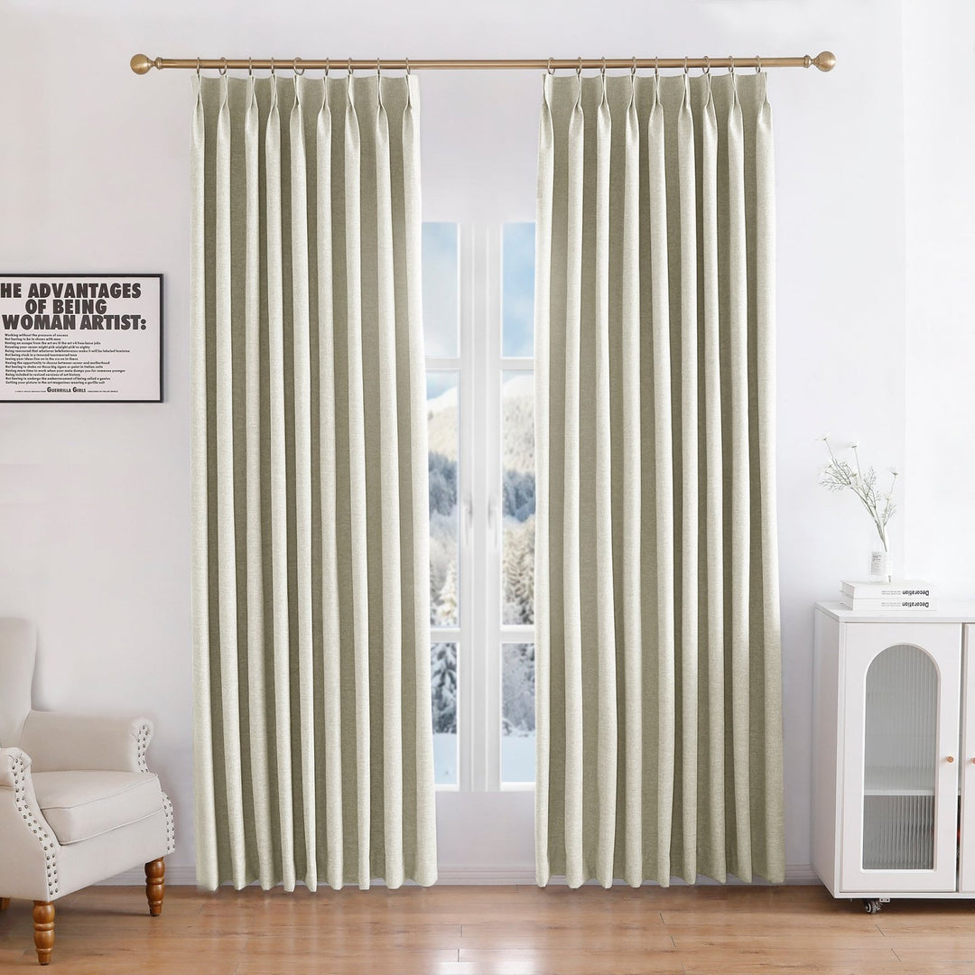 Linen Blended Pinch Pleated Curtains, 100% Blackout with Hooks, Custom Size & Color, Room Darkening Thermal Insulated Drapes for Bedroom, Living Room, 1 Panel