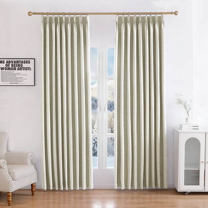 Linen Blended Pinch Pleated Curtains, 100% Blackout with Hooks, Custom Size & Color, Room Darkening Thermal Insulated Drapes for Bedroom, Living Room, 1 Panel