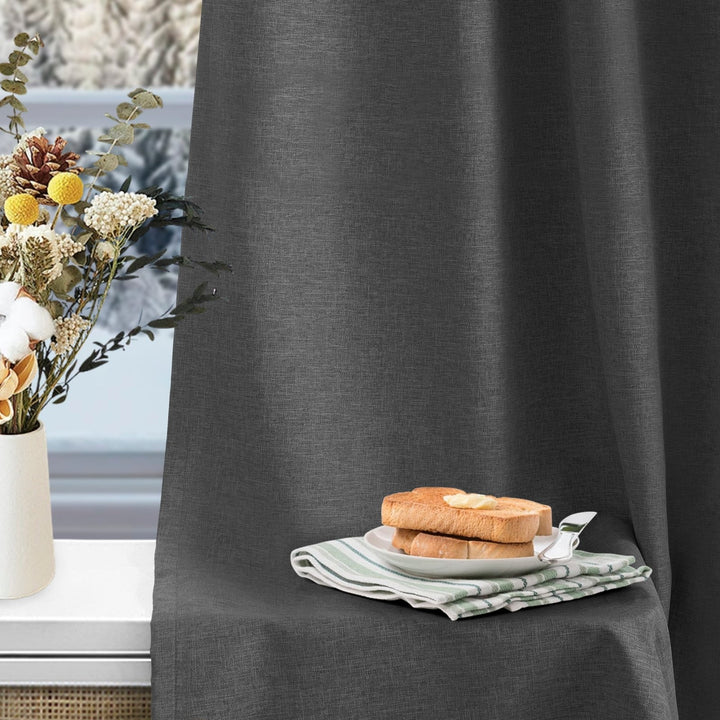 Linen Blended Pinch Pleated Curtains, 100% Blackout with Hooks, Custom Size & Color, Room Darkening Thermal Insulated Drapes for Bedroom, Living Room, 1 Panel