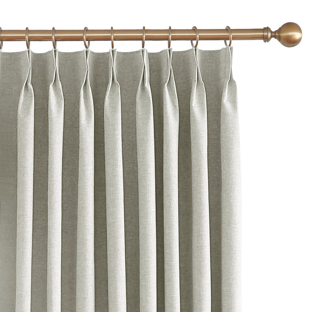 Linen Blended Pinch Pleated Curtains, 100% Blackout with Hooks, Custom Size & Color, Room Darkening Thermal Insulated Drapes for Bedroom, Living Room, 1 Panel