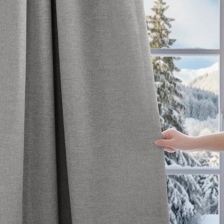 Linen Blended Pinch Pleated Curtains, 100% Blackout with Hooks, Custom Size & Color, Room Darkening Thermal Insulated Drapes for Bedroom, Living Room, 1 Panel