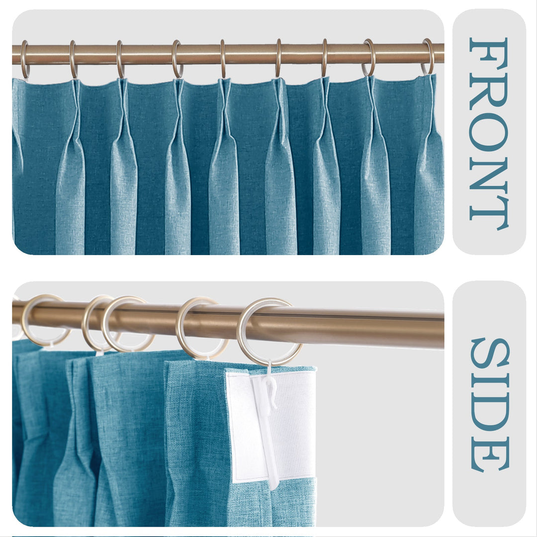 Linen Blended Pinch Pleated Curtains, 100% Blackout with Hooks, Custom Size & Color, Room Darkening Thermal Insulated Drapes for Bedroom, Living Room, 1 Panel