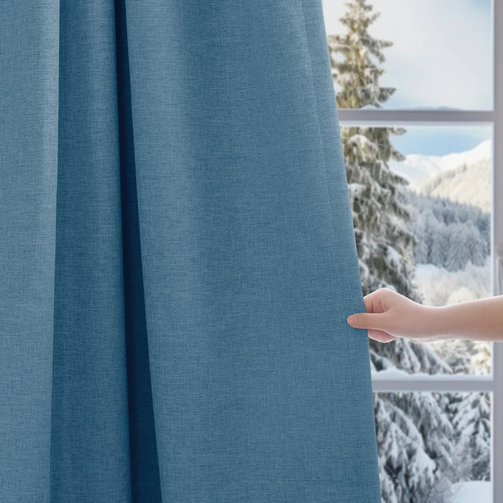 Linen Blended Pinch Pleated Curtains, 100% Blackout with Hooks, Custom Size & Color, Room Darkening Thermal Insulated Drapes for Bedroom, Living Room, 1 Panel