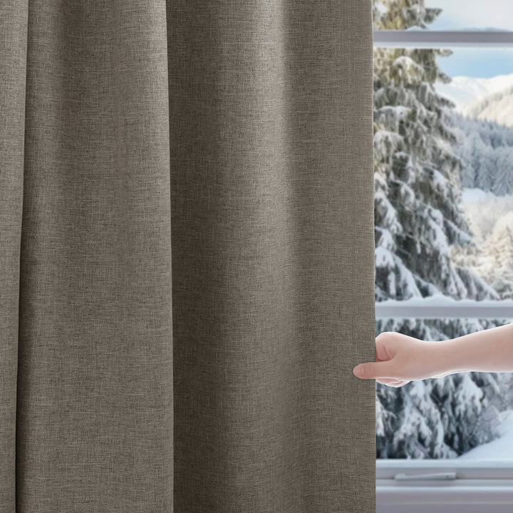 Linen Blended Pinch Pleated Curtains, 100% Blackout with Hooks, Custom Size & Color, Room Darkening Thermal Insulated Drapes for Bedroom, Living Room, 1 Panel