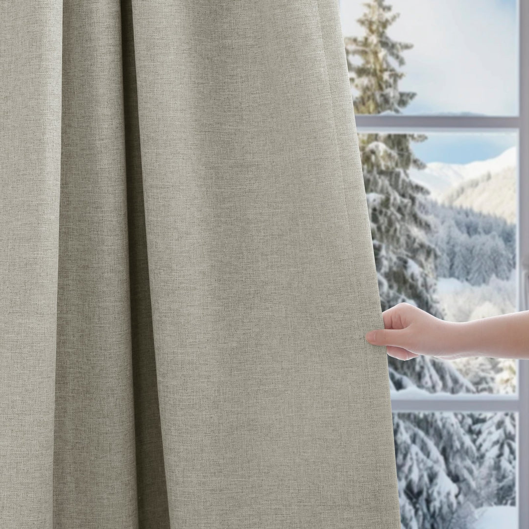 Linen Blended Pinch Pleated Curtains, 100% Blackout with Hooks, Custom Size & Color, Room Darkening Thermal Insulated Drapes for Bedroom, Living Room, 1 Panel