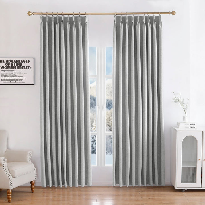 Linen Blended Pinch Pleated Curtains, 100% Blackout with Hooks, Custom Size & Color, Room Darkening Thermal Insulated Drapes for Bedroom, Living Room, 1 Panel