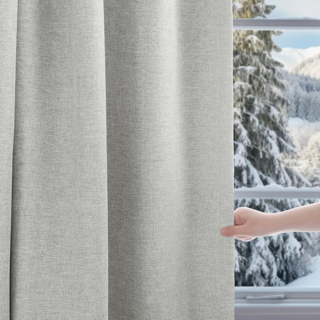 Linen Blended Pinch Pleated Curtains, 100% Blackout with Hooks, Custom Size & Color, Room Darkening Thermal Insulated Drapes for Bedroom, Living Room, 1 Panel