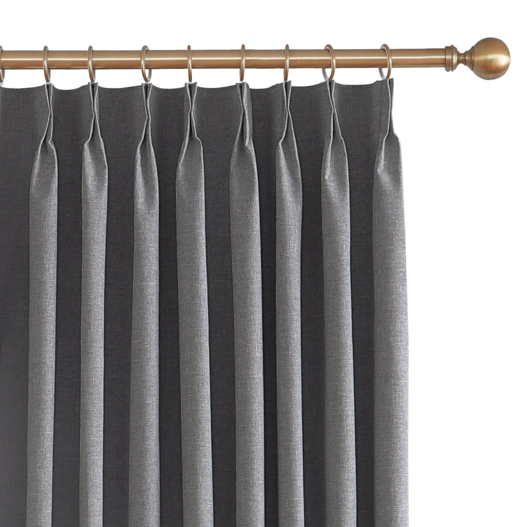 Linen Blended Pinch Pleated Curtains, 100% Blackout with Hooks, Custom Size & Color, Room Darkening Thermal Insulated Drapes for Bedroom, Living Room, 1 Panel