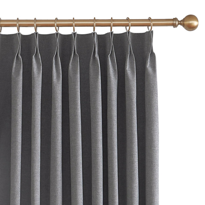 Linen Blended Pinch Pleated Curtains, 100% Blackout with Hooks, Custom Size & Color, Room Darkening Thermal Insulated Drapes for Bedroom, Living Room, 1 Panel